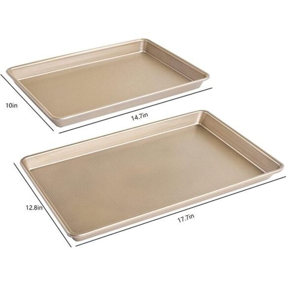 Nonstick Cookie Sheet Baking Pan 2 Piece, 17.7x12.8'',14.7x10'', Champagne Gold - Picture 2 of 6